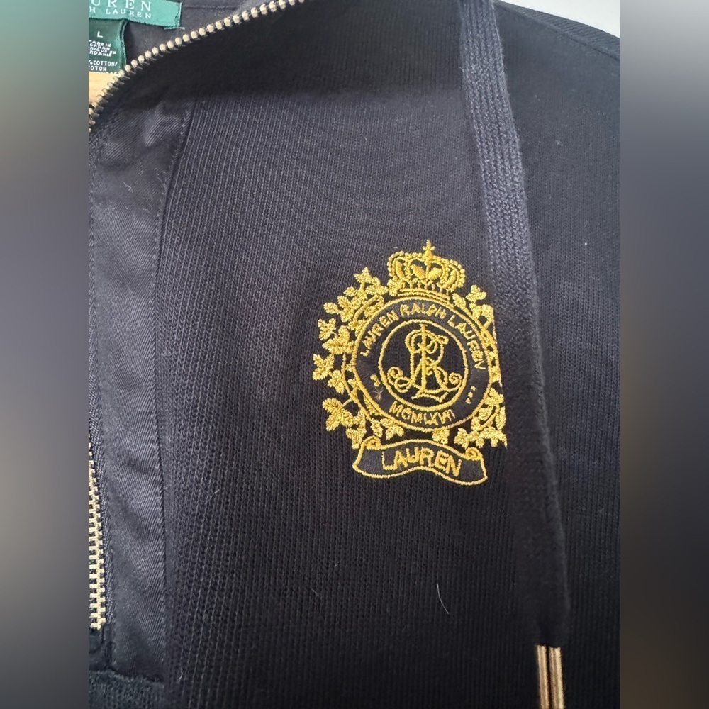 Lauren Ralph Lauren Large Black Knit Crest Logo Quarter Zip Sweater High Neck - Picture 13 of 16
